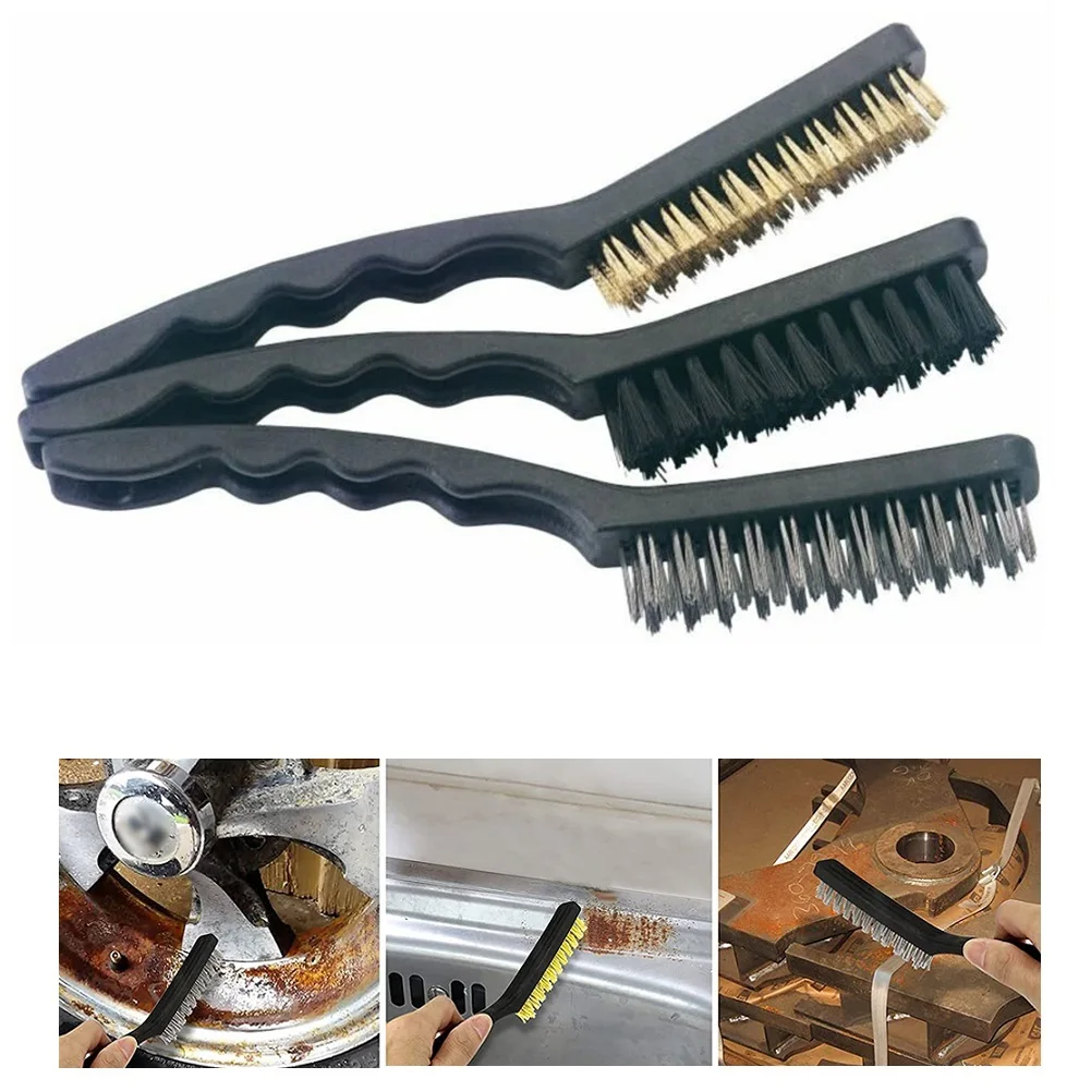 1pc Mini Wire Brush Brass Nylon Steel Brushes Paint Rust Remover Cleaning Polish Grinder Burring Cleaning Brush
