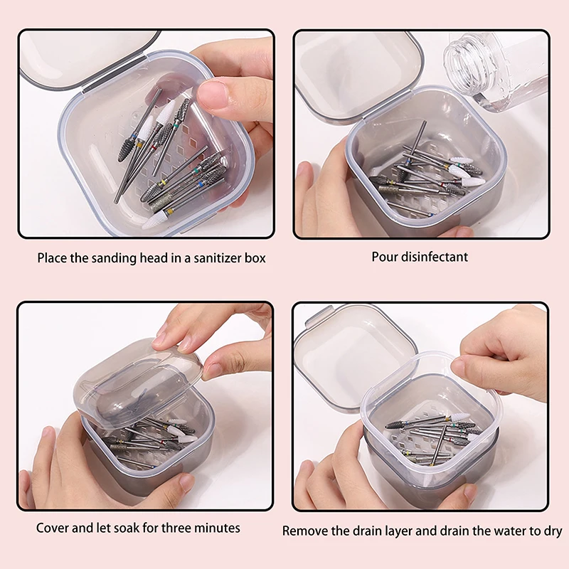 Square Nail Polishing Head Sterilization Box Cleaning Bowl Dental Brace Storage Box 4-Colors Soak Case Black/Pink/White/Purple
