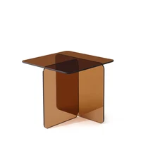 Table d'appoint en verre trempé brun courbé, table d'appoint transparente, table de canapé moderne, meuble d'appoint pour salon, chambre, bureau à domicile 1