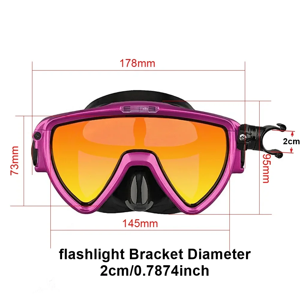 Scuba Diving Mask with flashlight Bracket, Liquid Silicone Face Mask,Tempered Glass, Anti-Fog Snorkel Mask Strap Mount Clip