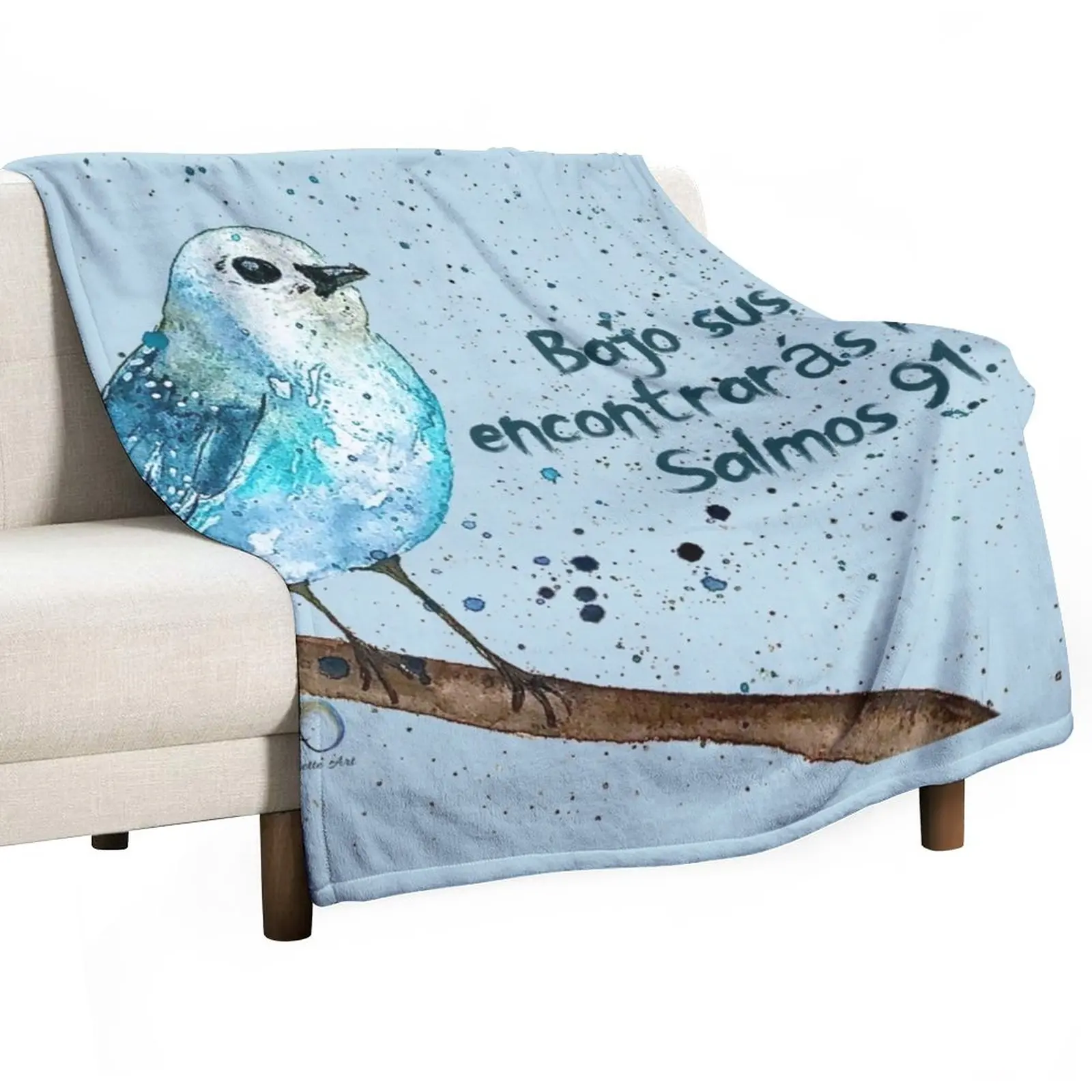 

Spanish Under His Wings You Will Find Refuge Original Watercolor Art Throw Blanket fluffy Flannels Bed Blankets