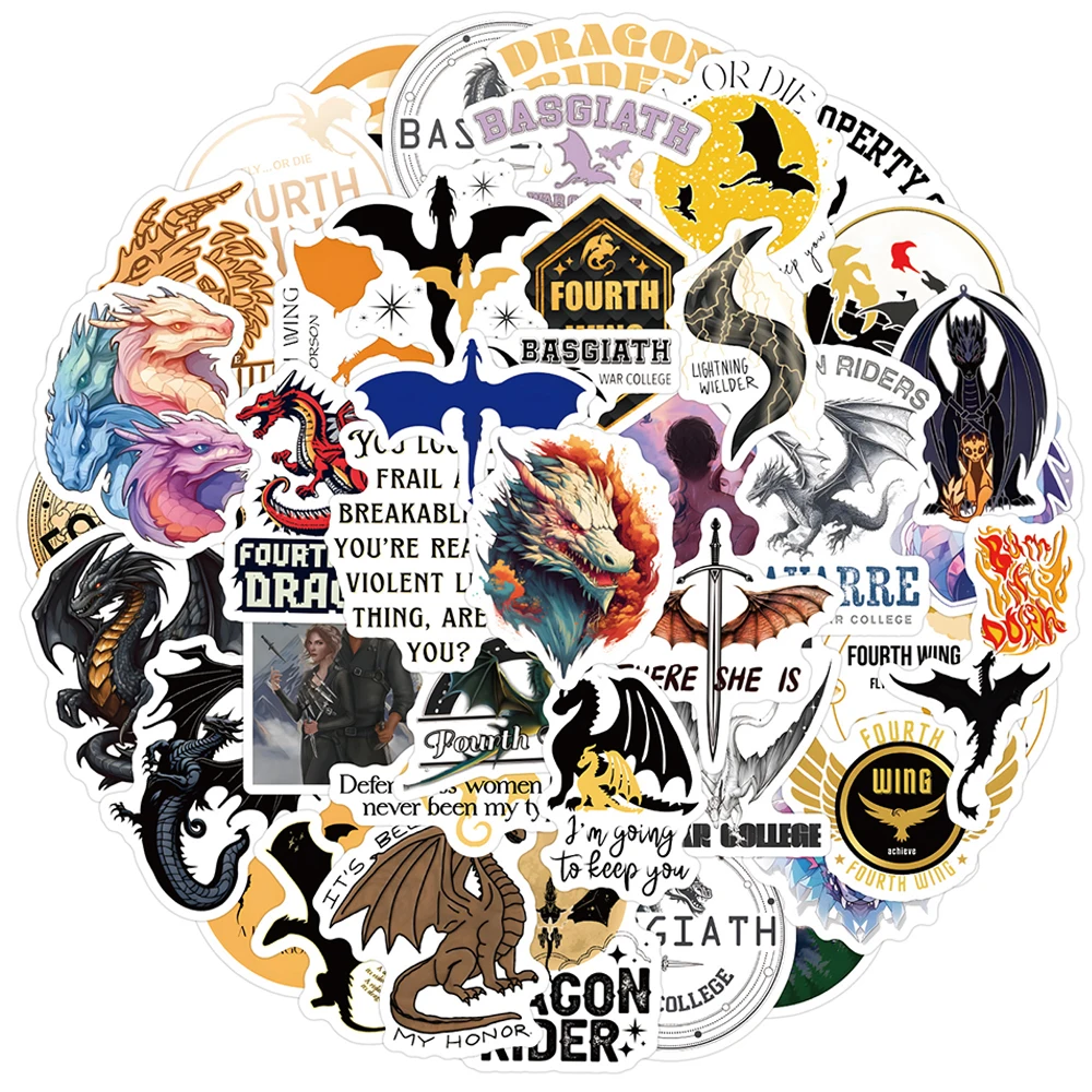 10/30/60/120PCS Fourth Wing Fantasy Novel Anime Stickers, DIY Bike Travel Luggage Guitar Laptop Graffiti Sticker, Toy Fun for Kid