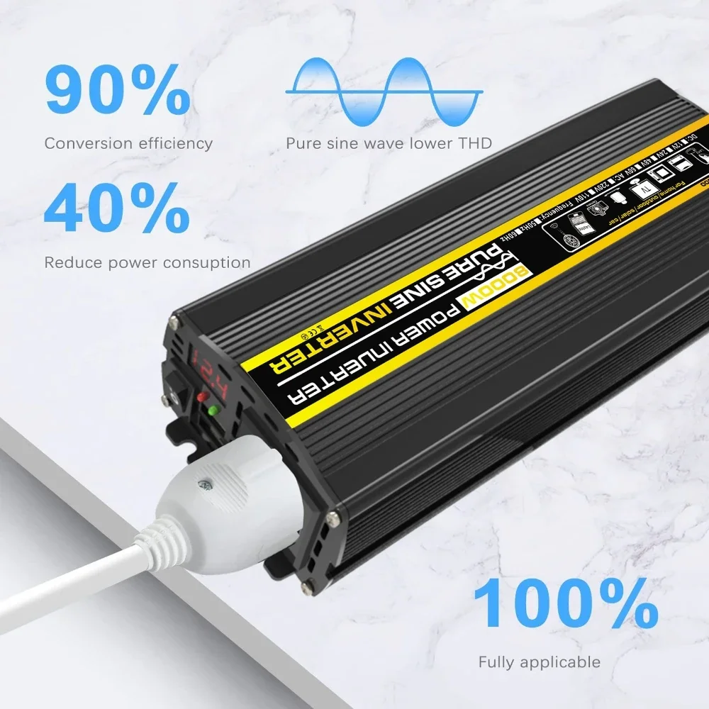 Pure Sine Wave Power Inverter 3000W-8000W DC12V to AC 220V Converter for Car Home