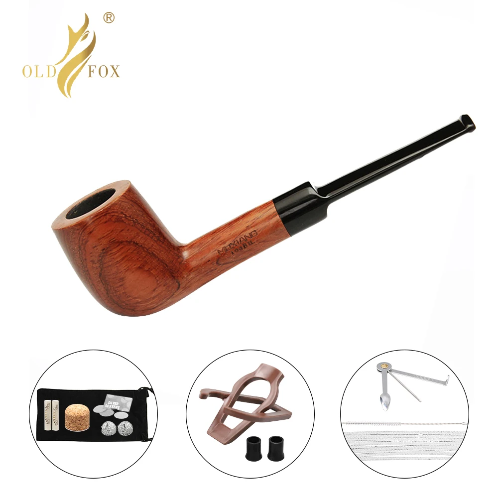 Old Fox Rosewood 담배 파이프 세트 액세서리, 활성탄 종이 필터, 백단향 흡연 애플 파이프, 10 개 도구 키트 포함, 9mm