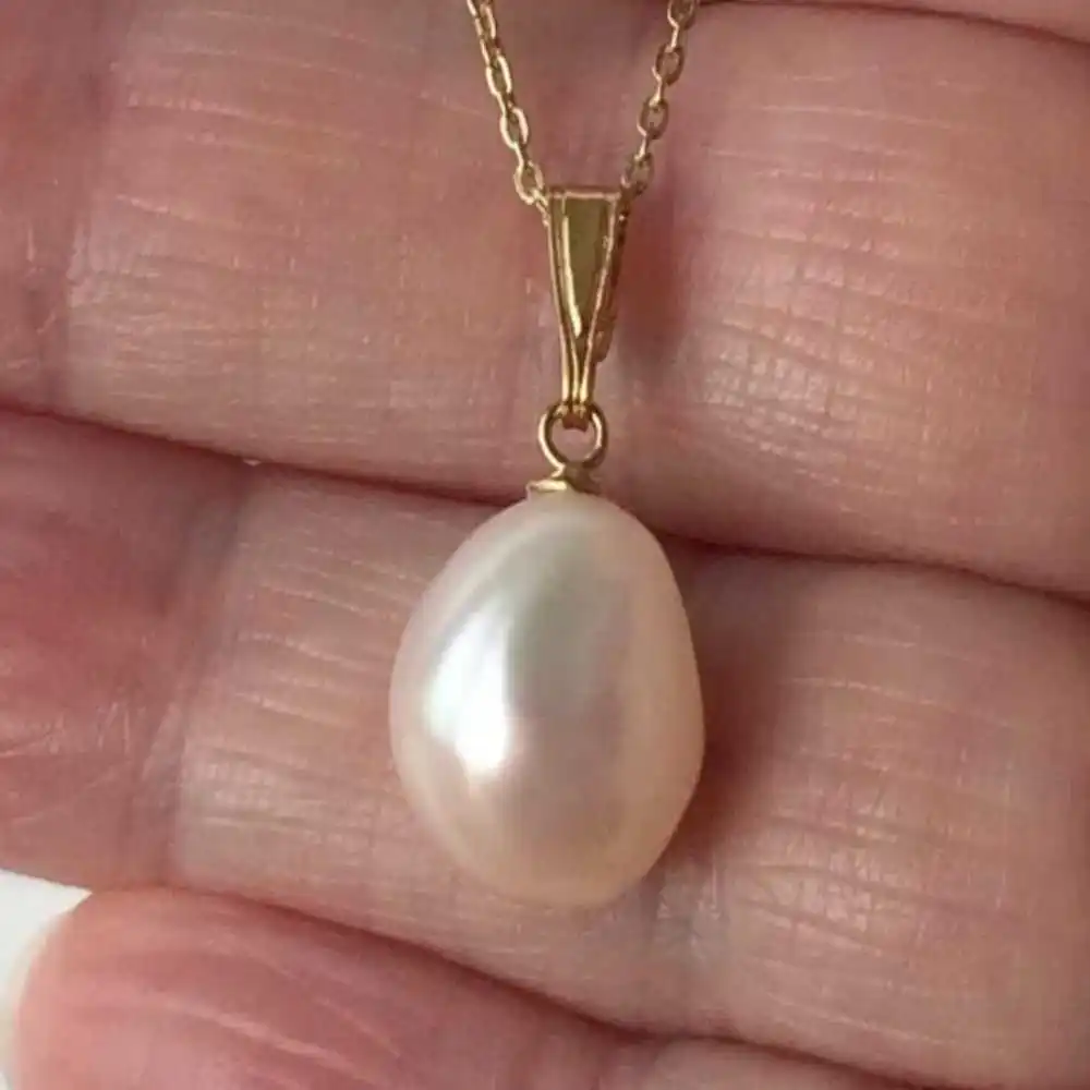 

13-15 mm Bright light White Baroque pearl pendant 18K Keychain Tibetan Chakra Silver Necklace Gemstone Fashion Jewelry Choker