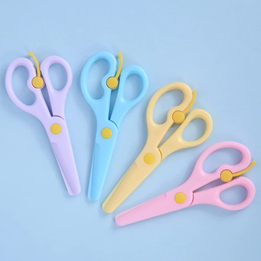 Children's Color Paper Cutter Effortless Rebound All Plastic Small Scissors Round Head Safety Manual Paper Cutting Scissors 4