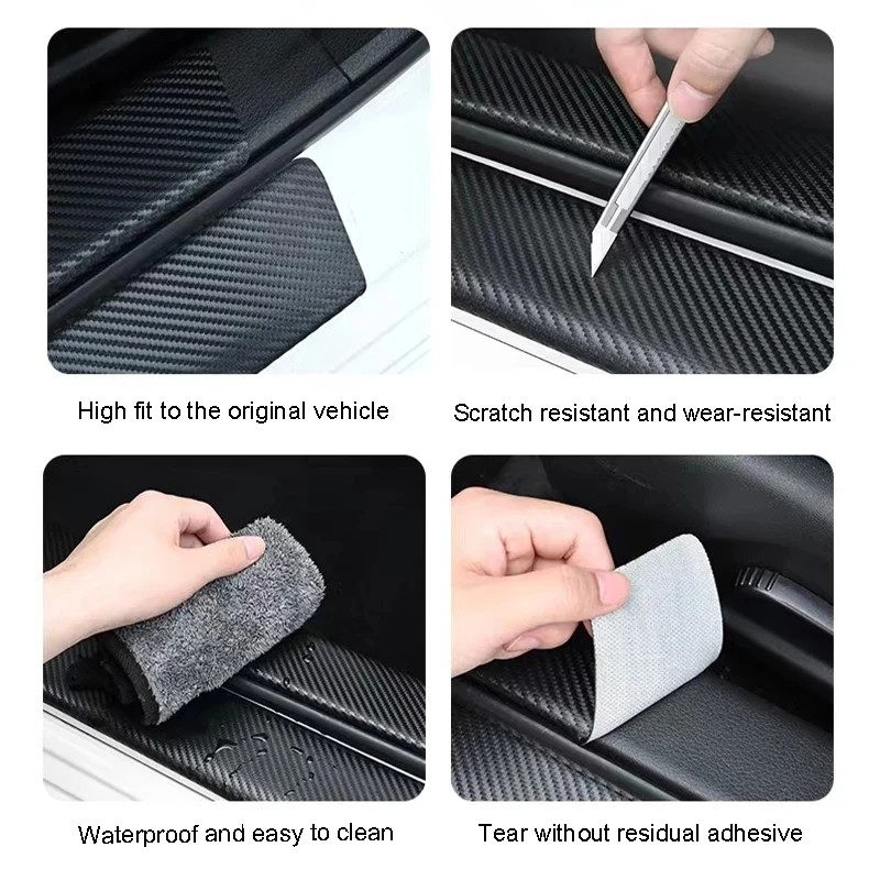 Carbon Fiber Car Door Sill Scuff Plate Decor Stickers – Multiple Pieces Available