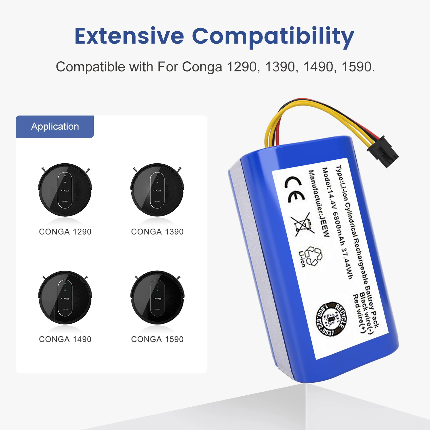 CONGA 1290 and 1390 Battery (Conpatible COCOTEC Robot Vacuum Cleaner)
