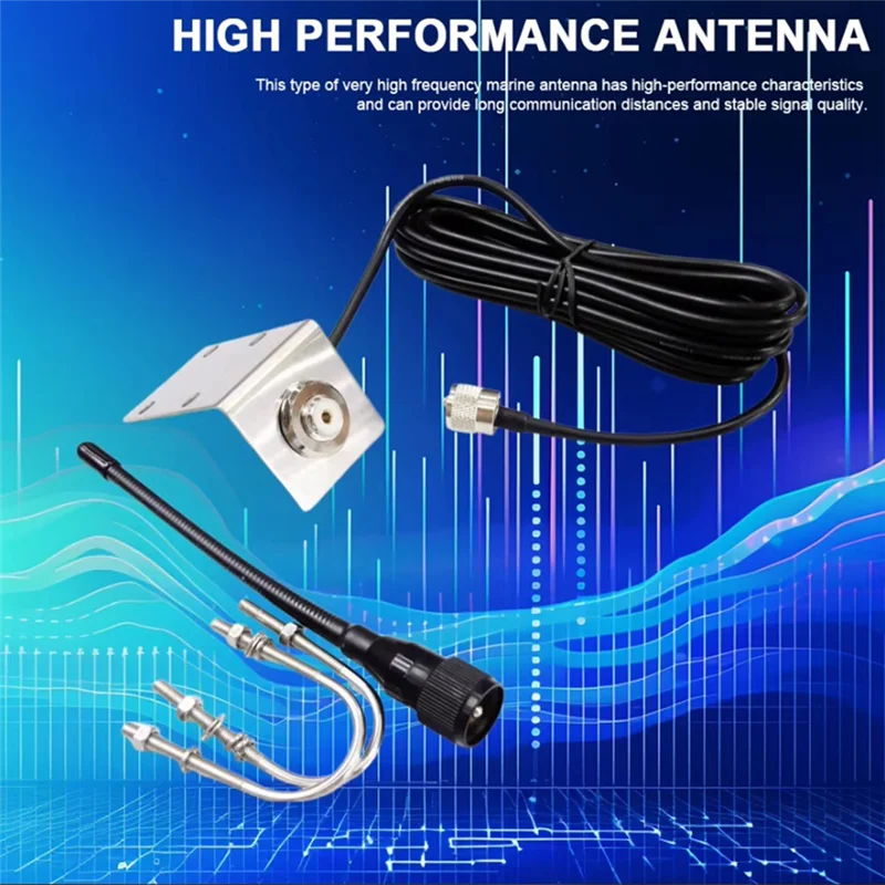 B92B-보트 요트 요트 용 156-163Mhz VHF 해양 안테나 방수 마스트 공중 5M/16.4Ft RG-58 케이블 L 모양 브래킷