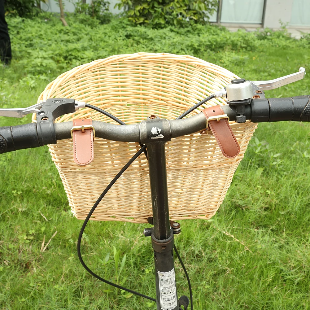Creative Home Cestino da Bicicletta in Vimini | Salice Bianco 36 x 29 x 23cm (+/-2cm) | Cestino Portaoggetti Intrecciato a Mano | Cestino Anteriore Facile da Montare con Cinghie | Cestino