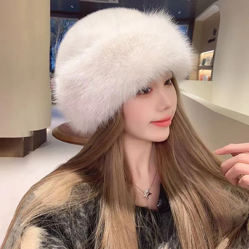Autumn And Winter Women's Fur Cap Fur Hat Mongolian Hat Brimless Plush Fluffy Skiing Riding Warm Caps winter hat fur hat