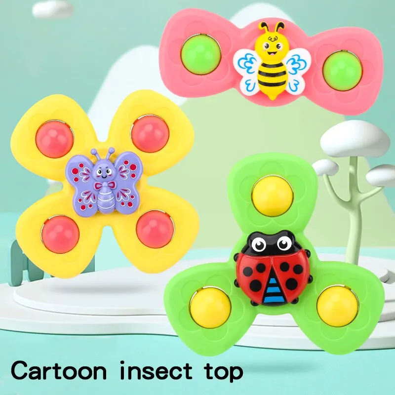 Baby Window Suction Toy Insect Suction Cup Base Rotating Toy Window Suction Spinner Relief Stress Bath Room Toy 2PCS Set For Baby Birthday Gift