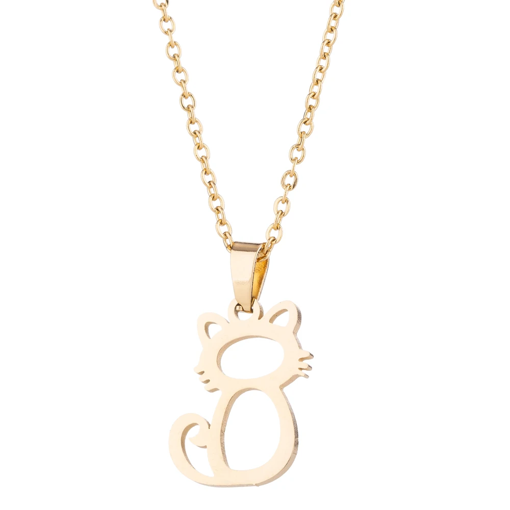 Cute Simple Hollow Out Little Cat Stainless Steel Earring Pendant Necklace Set Hypoallergenic - PeticaDeals