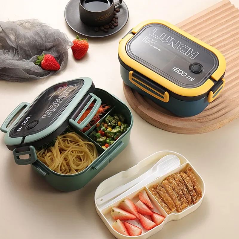 1pc Bento Box Lunch Box Double Layered Lunch Box With Spoon & Fork High Capacity Food Containers Leakproof Eco-Friendly BPA - 3
