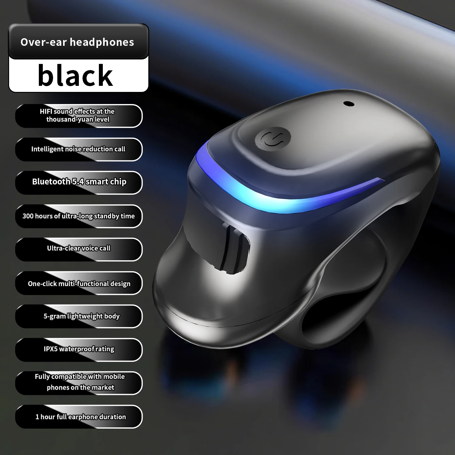 Bluetooth 5.3 Ear Clip Headset with HiFi Stereo and Touch Control