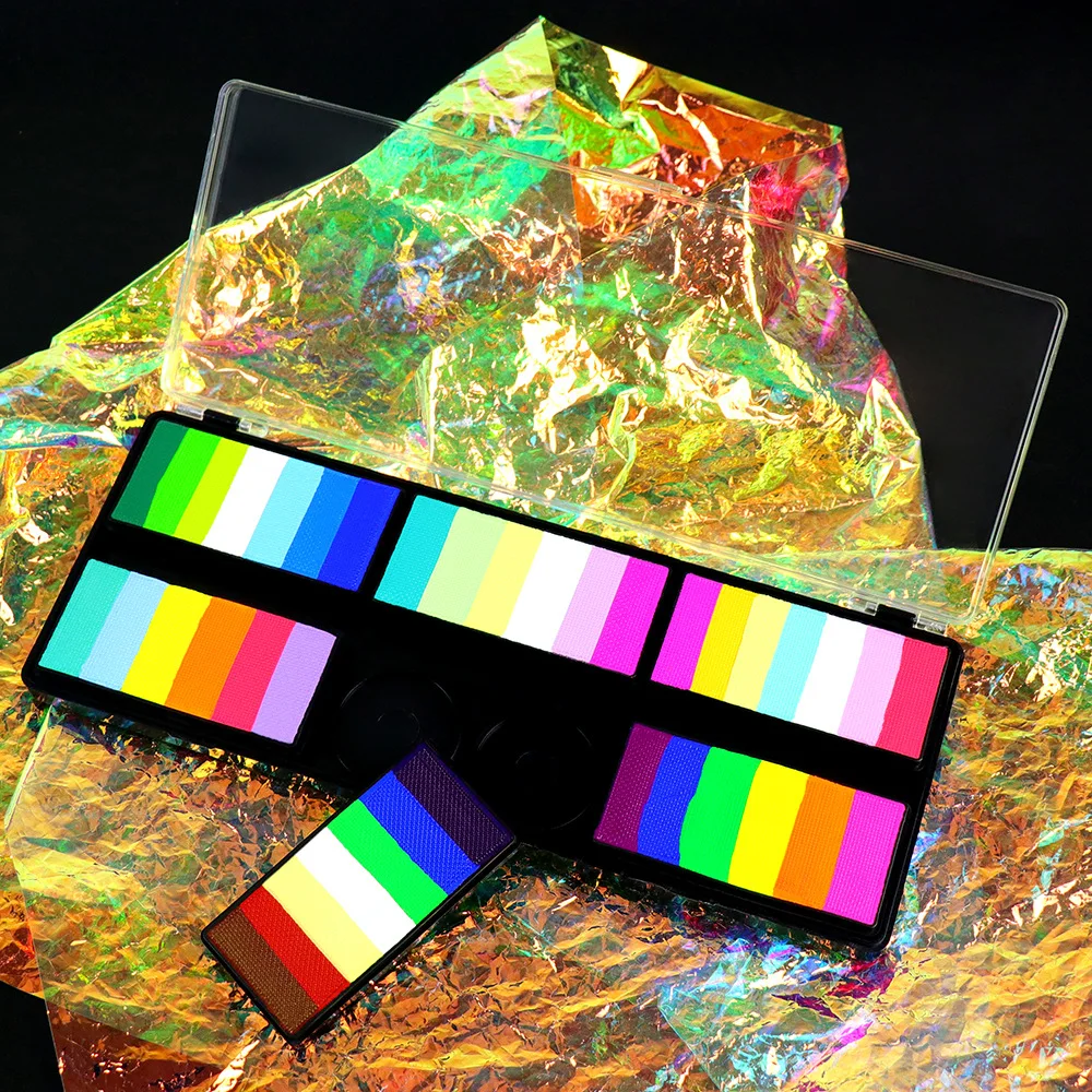 Professional Body Art 12 Colors Pastel Neon UV Color rainbow split cake Face Paint Palette for Halloween Christmas 3