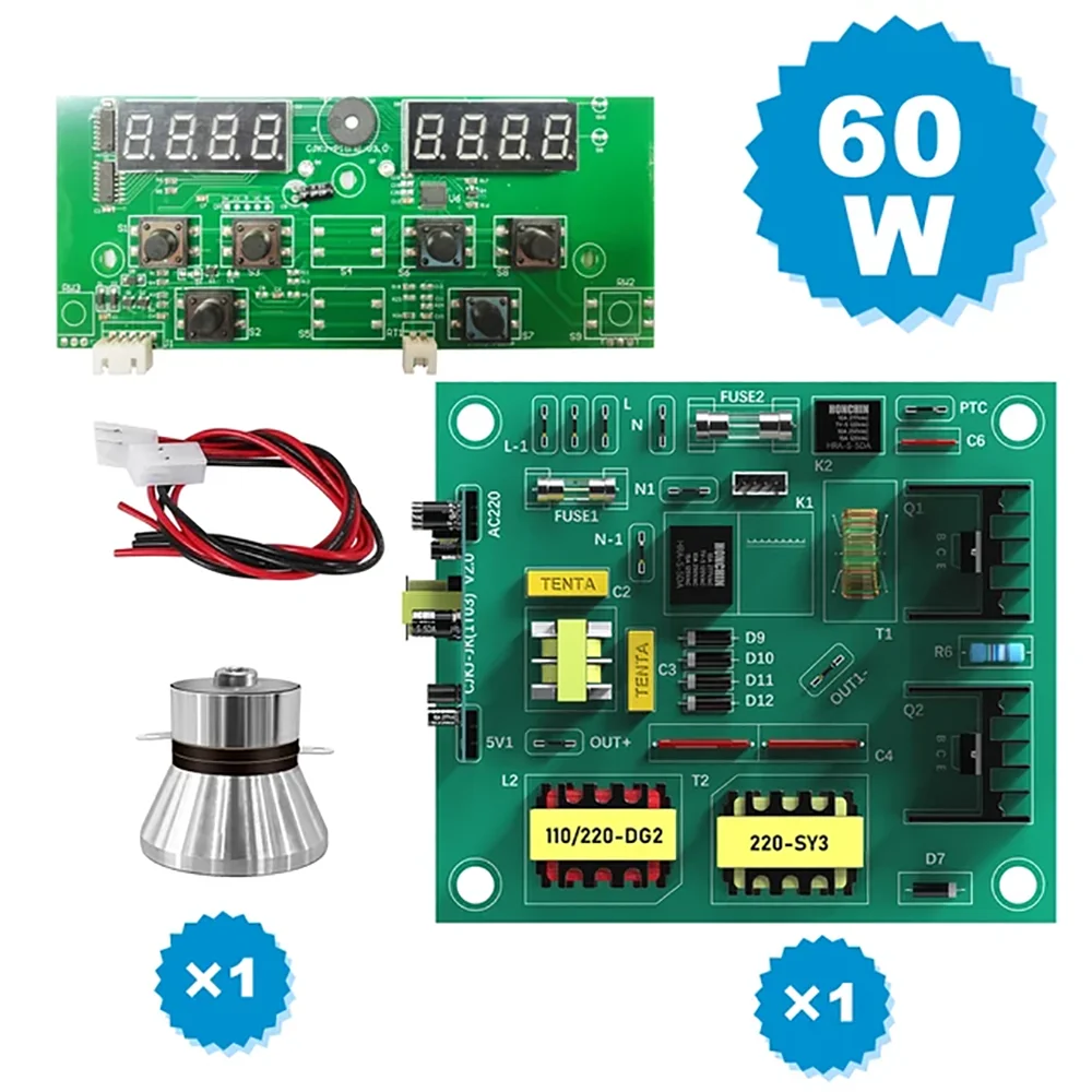 초음파 클리너 PCB 드라이버 보드 회로 기판 키트, 40KHz 초음파 변환기 포함, 60W