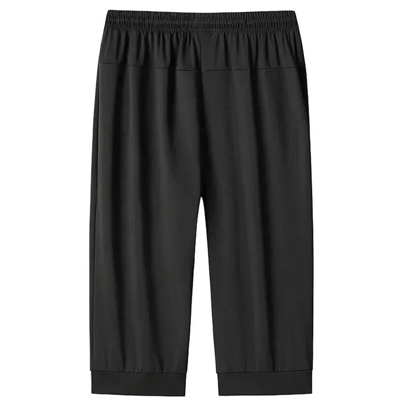 Plus Size 6XL 7XL 8XL Men's 3/4 Long Hiking Capri Shorts For Men Streetwear Cargo Short For Summer Travel Workout Ice Silk Pants 4