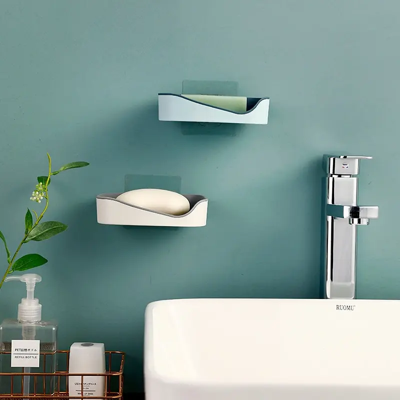 Drainage Soap Box Self-Adhesive Wall-Mounted Soap Storage Box Creative No Punching Bathroom Supplies Organizing Storage Shelf 3