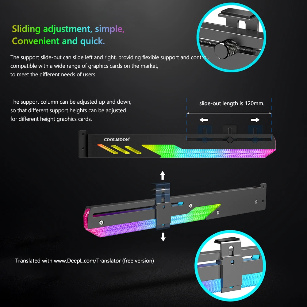 COOLMOON GT8 Graphics Card Support 5V ARGB GPU Holder with Aluminum Alloy Shell Video Card Stand for ASUS/MSI/GIGABYTE/ASRock 3
