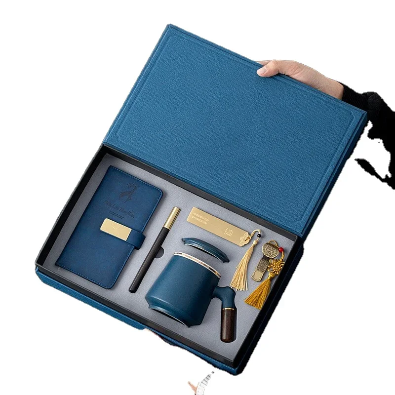 마그네틱 가죽 노트북 금속 나무 펜, 골든 북마크 플래시 드라이브, USB 세라믹 머그잔 선물 상자 세트, 신제품