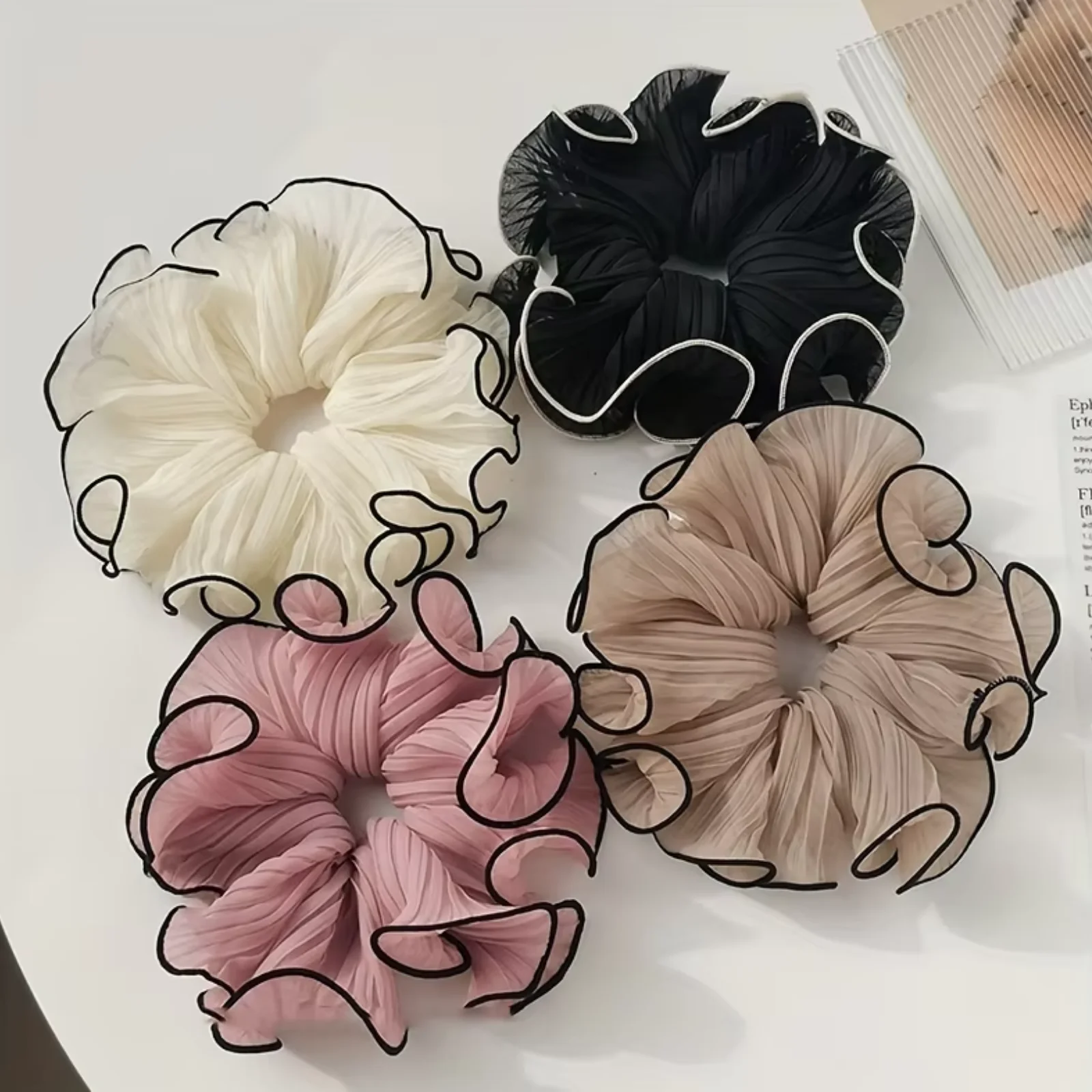 1/4Pcs New Korean Retro Folded Chiffon Oversize Scrunchies Women Sweet Temperament Fashion Exaggerated Hair Band Hair Accessorie