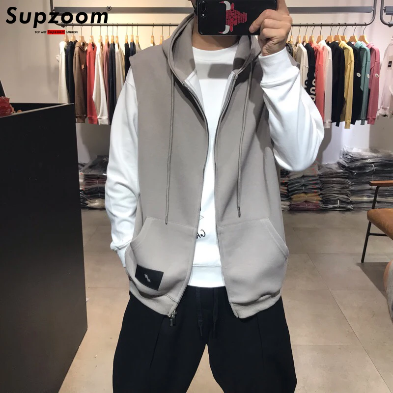 

Supzoom 2023 New Arrival Top Fashion Hot Sale Zipper Autumn And Winter Male Sleeveless Loose Cotton Solid Hoodies Vest
