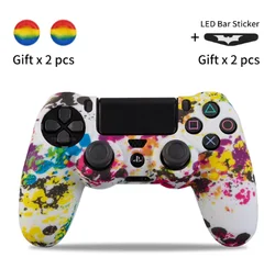 Silicone Rubber Controller Case with Thumbstick Grip Caps - Protective Shell (Rainbow)