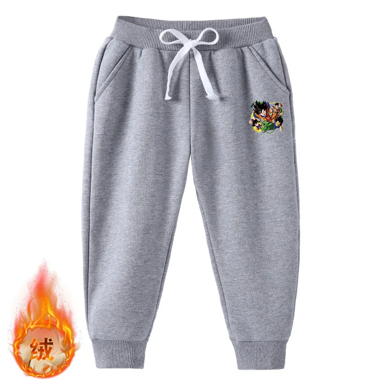 

2023 Dragon Ball Autumn and Winter Silver Fox Fleece Thickened Warm Boys and Girls Pants Pants Children's Long Pants