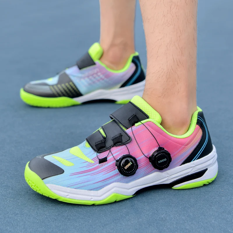 

Rotary Buckle Sneakers For Men Fashion Rainbow Professional Tennis Sneakers Men Anti-slip Wear-resistant Women Badminton Shoes