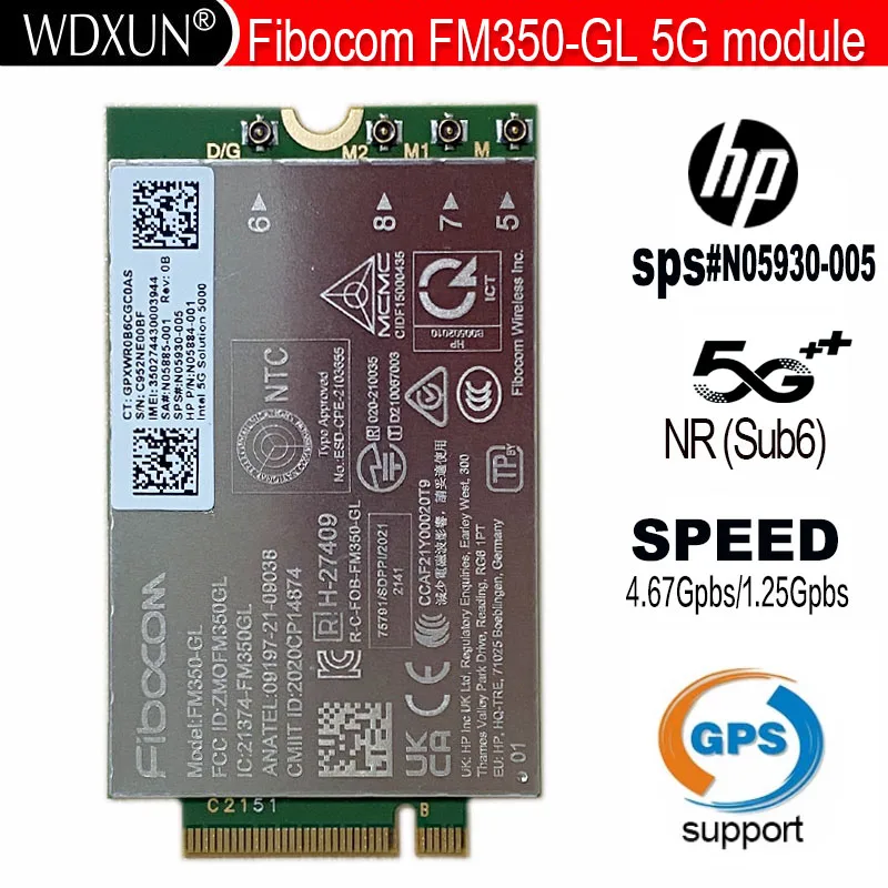 Módulo M.2 Fibocom-fm350-gl 5g para Laptop hp X360 830 840 850 g7 Lte Wcdma 4×4 Mimo Gnss