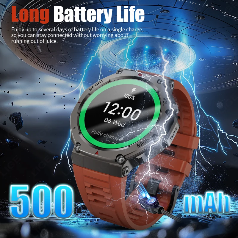 LIGE Military GPS Smart Watch Men Compass 5ATM Waterproof 500mAh Battery Outdoor Sport Tracker Bluetooth Call Smartwatch Women