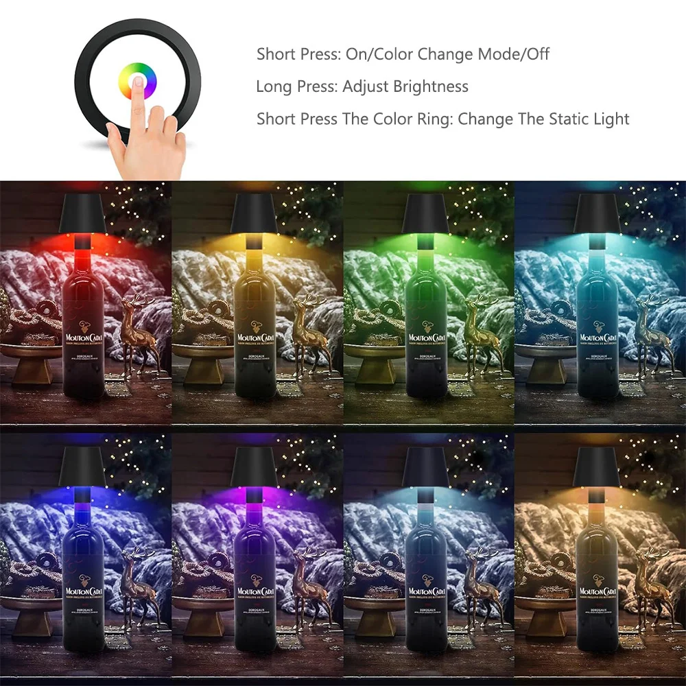 Portable Dimmable Wine Bottle Lamp Touch Wireless Desk Lamps 4000mAh Rechargeable LED Table Lamp RGB Atmosphere Night Lights Bar 4