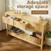Rattan Console Table, Boho Entryway Table with Storage, Narrow Long Sofa Table with Open Shelf 6