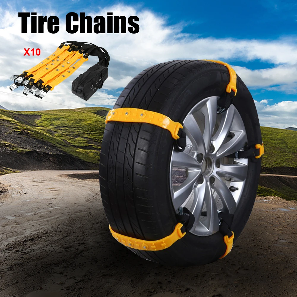 

Safe Driving For Snow Mud Ice Car Wheel Straps 10pcs/set With Storage Bag Auto Tire Chains Anti-Skid Belt