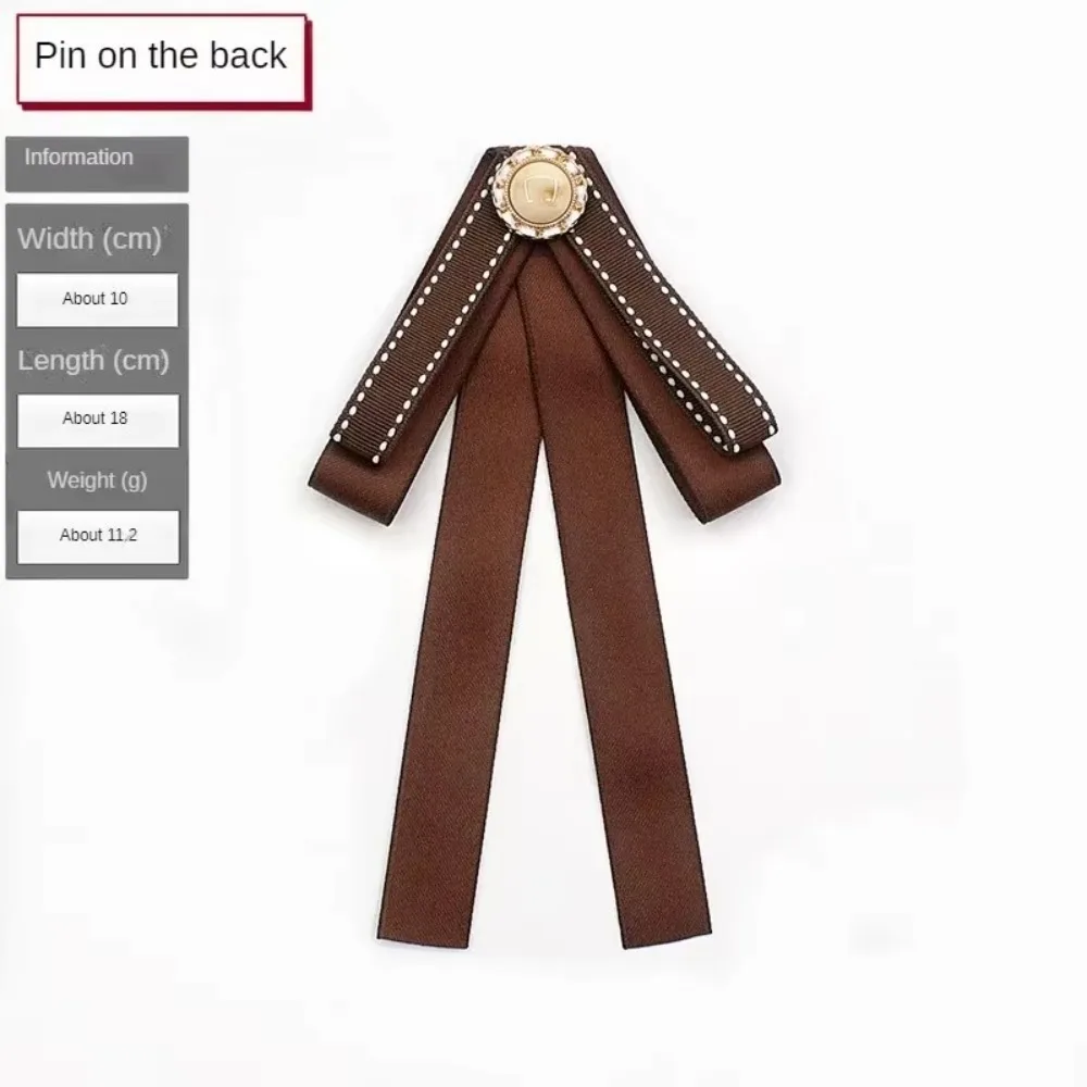 New Stylish Ribbon Bow Tie Brooch Elegant Professional Charming Pins Coffee Color Neck Tie For Girls