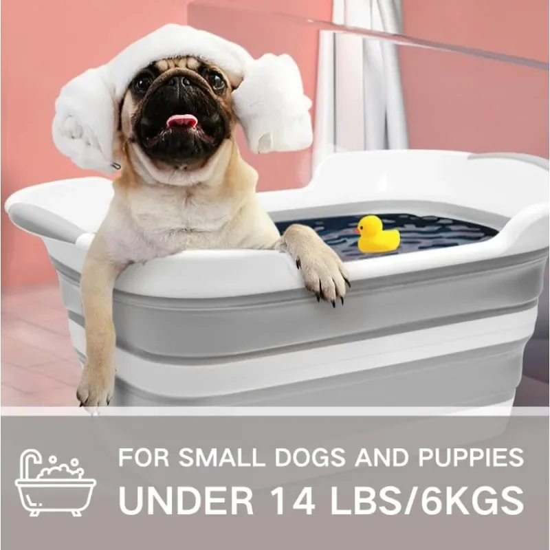 Pet Bathtub with Water Drain Plug, Foldable Bathtub for Puppy Small Dogs Cats, Portable & Space Saving Design, BPA Free, Grey 3