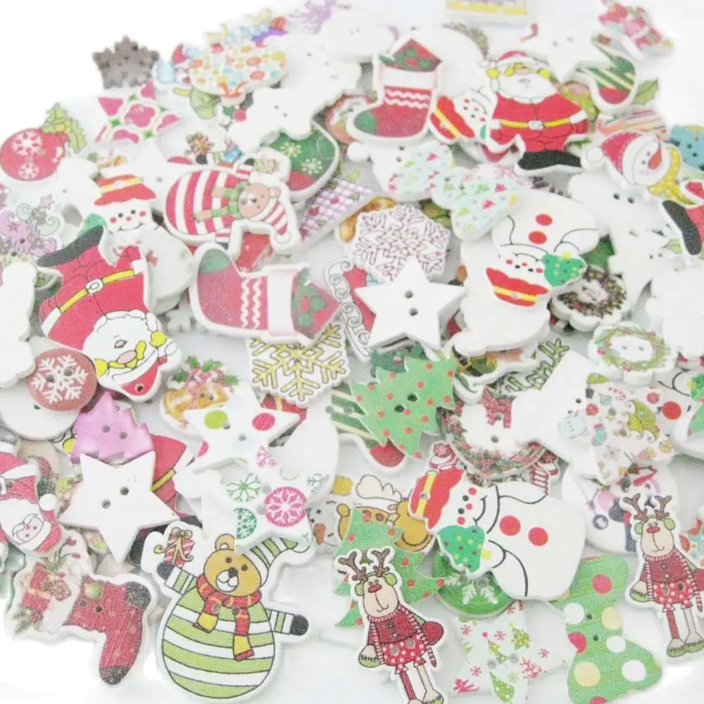 WBNNVN Mix 30Pcs Wood Buttons For Christmas Craft Decoration DIY Art Learning Accessories 2