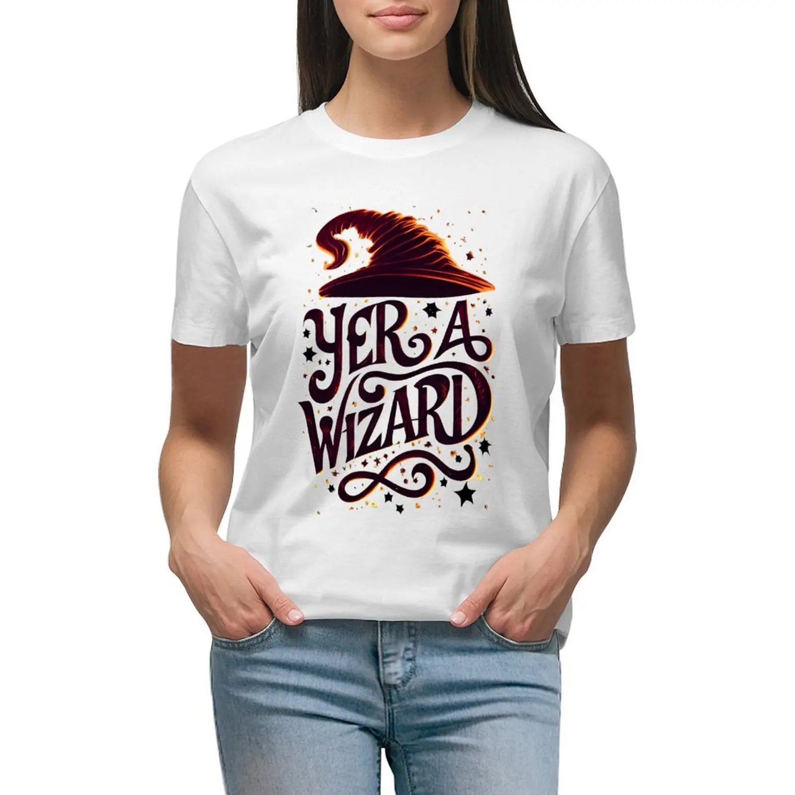 

Yer a Wizard - Crimson Typography - Fantasy T-shirt vintage clothes cute tops cropped t shirts for Women