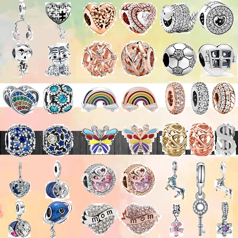 

New Classic Rainbow Unicorn Stars Moon Blue Zirconia Bead Fit Original Pandora Charms Silver Color Bracelet DIY Women Jewelry