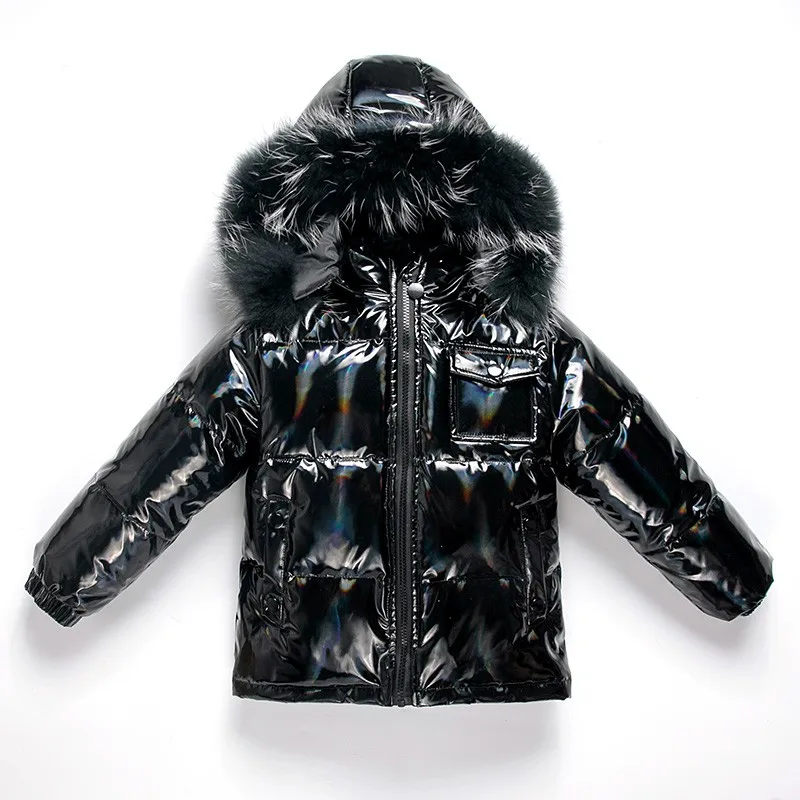 

Winter Down Jacket Children Zipper Big Nature Fur Hoodie Baby Boys Fashion Thicken Warm Coats Teen Jacket For Girls Outwear