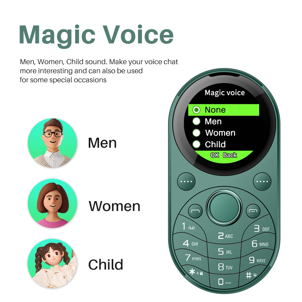SERVO i15 Mini Circular Mobile Phone 1.39"Round Screen Magic Voice Speed Dial Blacklist Flashlight Oval Little Cellphone Type-C 3
