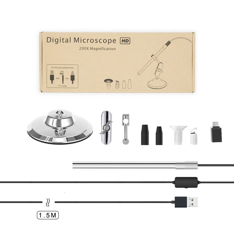 3 In 1 Digital Microscope 1080P USB Endoscope Camera 8 Leds IP67 1.0 mp 200X magnification Stand Magnifier Windows Android MAC mini endoscope camera