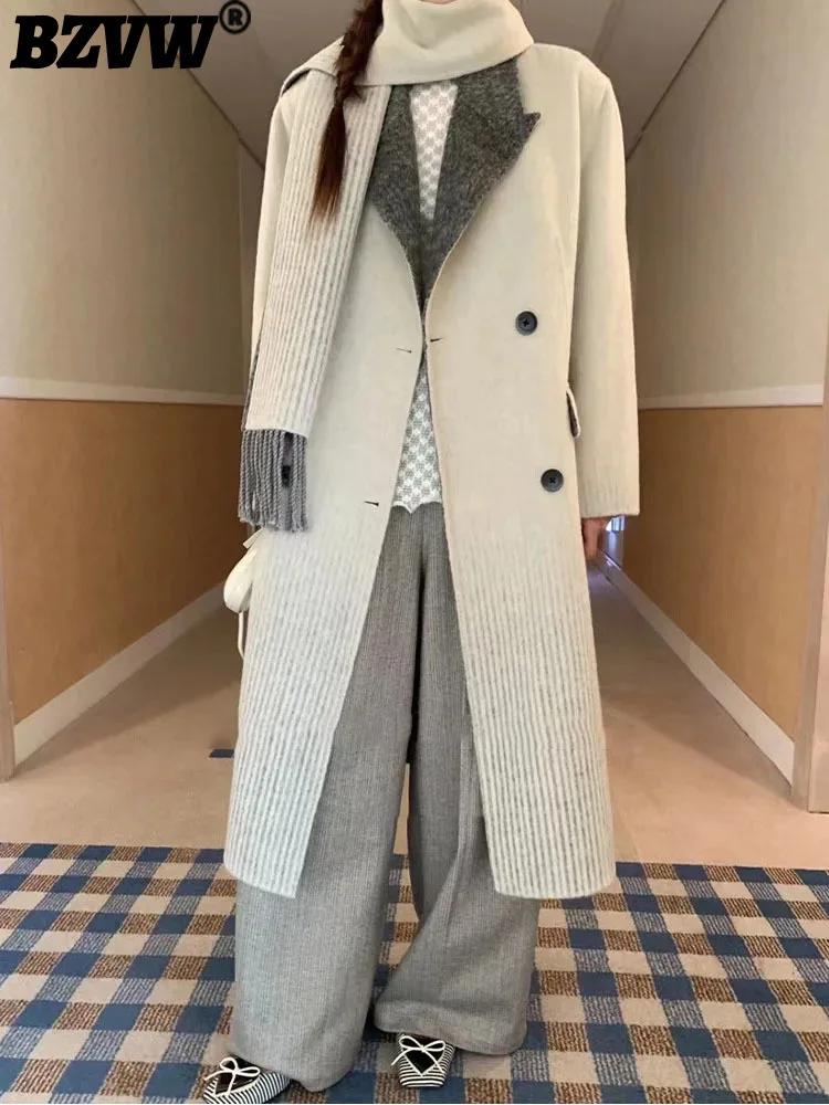 

BZVW Designer Gradient Stripe Double-sided Fabric Women Woolen Coat 2023 Winter New Trend High-end Vintage Wool Overcoat 25X3857