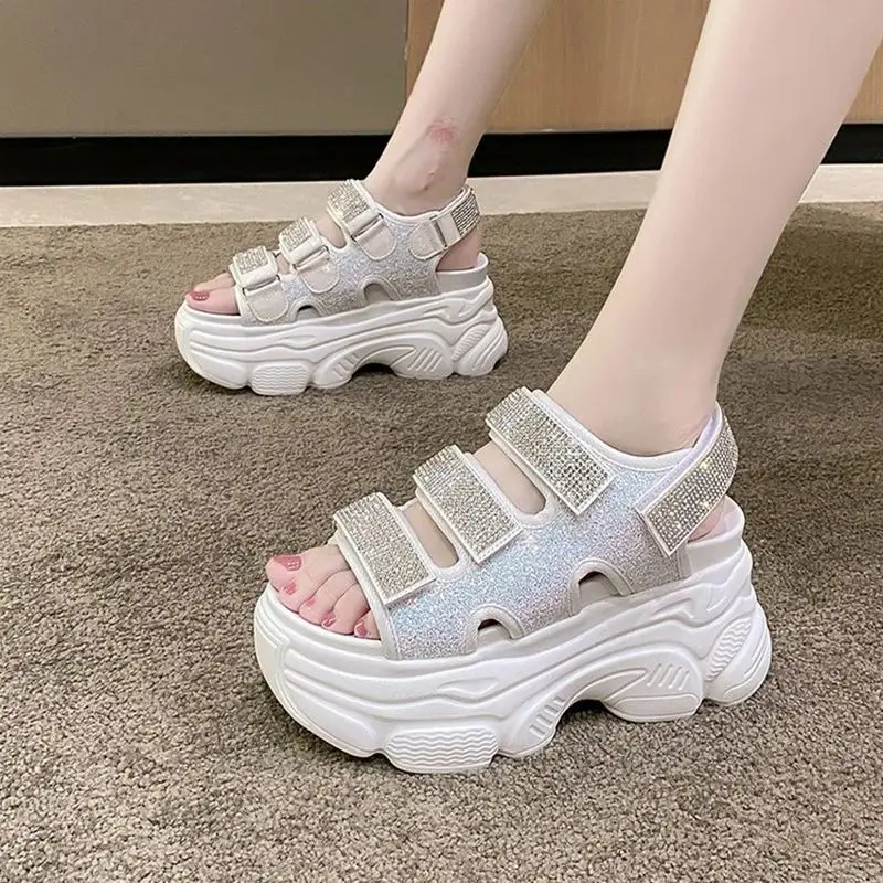 Women Summer New High-Heeled Sandals 9CM Plus High Thick-Soled Sandals Summer Fashion Breathable Wedges Beach Slippers 34-39