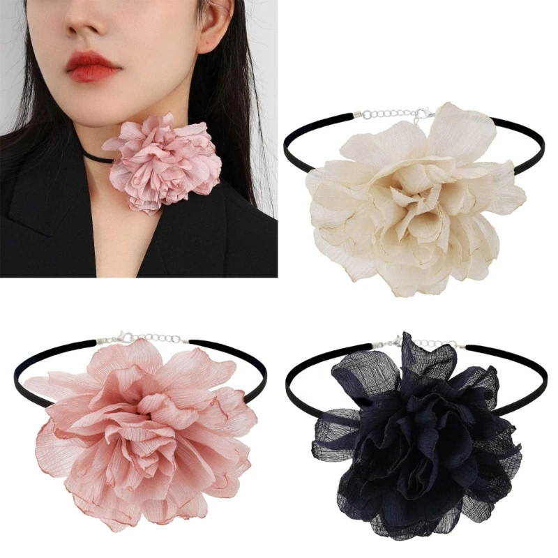 

Flower Necklace 3D Collar Necklace Exaggerated Big Flower Clavicle Chain Jewelry for Women Girls Cosplay Ornament