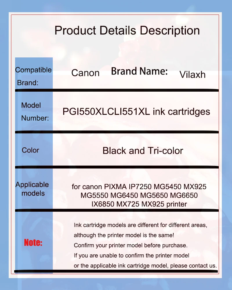 PGI550 CLI551 Ink Cartridges For Canon Pixma MG 5450 5550 6350 6450 7150 8750 IP 7250 MX 925 725