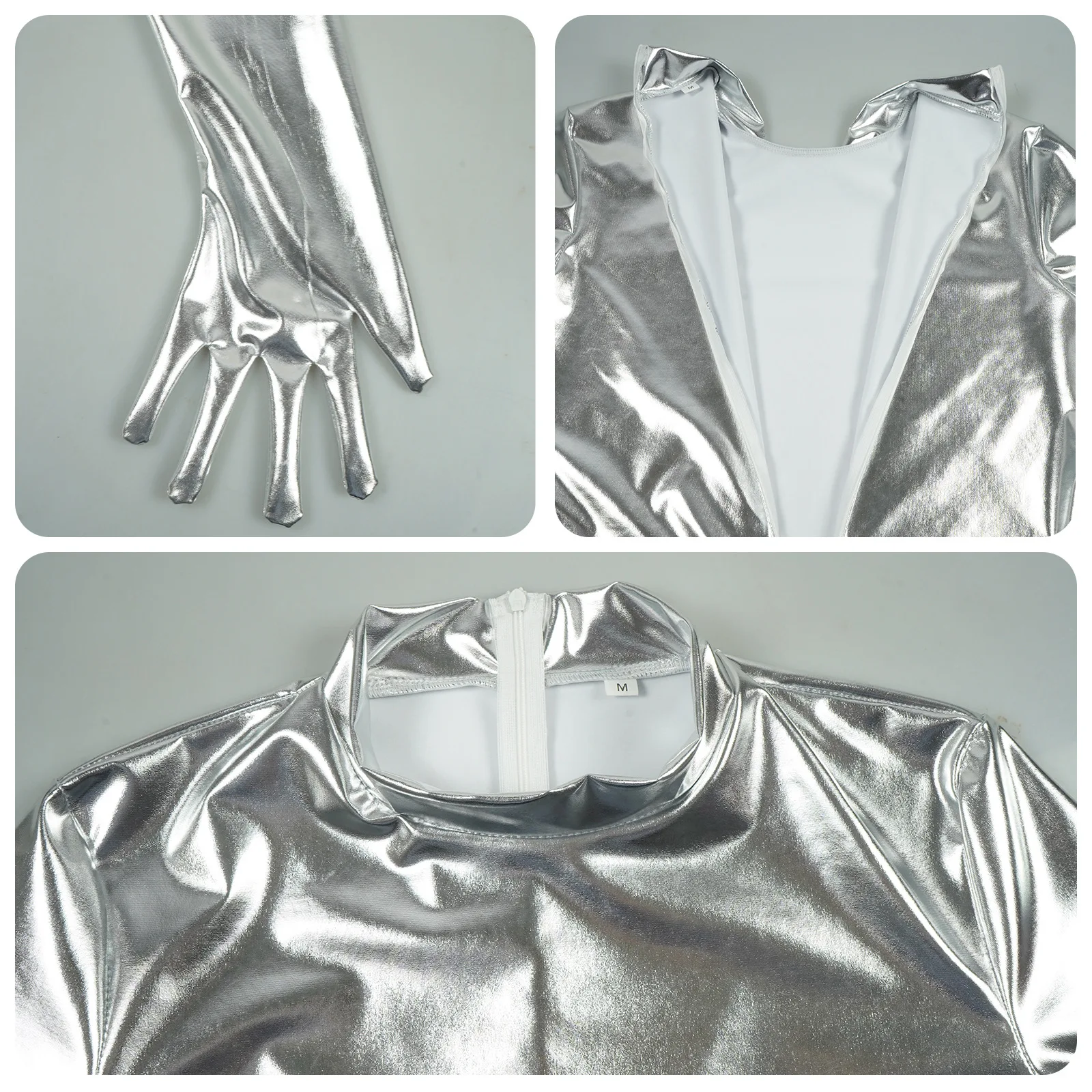 Unisex Metallic Space Alien Bodysuit Costume for Halloween and Parties 24 Unisex Metallic Space Alien Bodysuit Costume