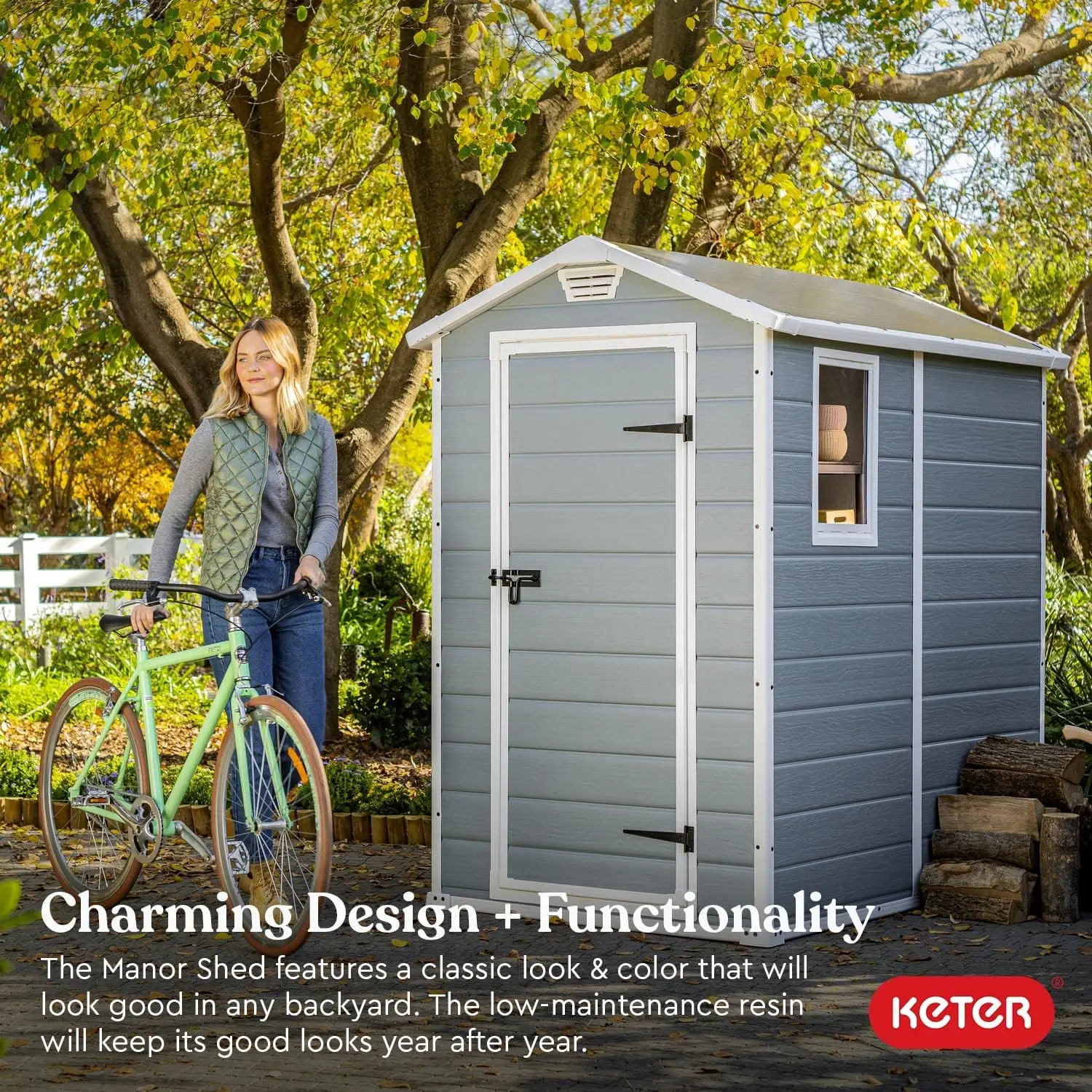 

Keter Manor 4x6 Resin Outdoor Storage Shed Kit-Perfect to Store Patio Furniture, Garden Tools Bike Accessories, Beach Chairs