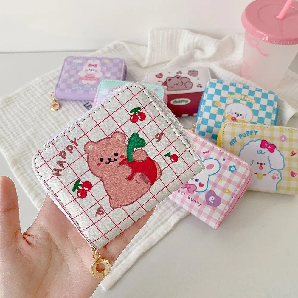 Mini Pu Leather Girls Wallet Cute Cartoon Zipper Card Holder Mini Clutch Wallet Key Chain Coin Purse Kids Gifts Clutch Purse